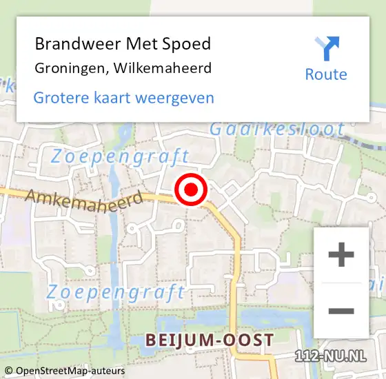 Locatie op kaart van de 112 melding: Brandweer Met Spoed Naar Groningen, Wilkemaheerd op 8 april 2016 00:43