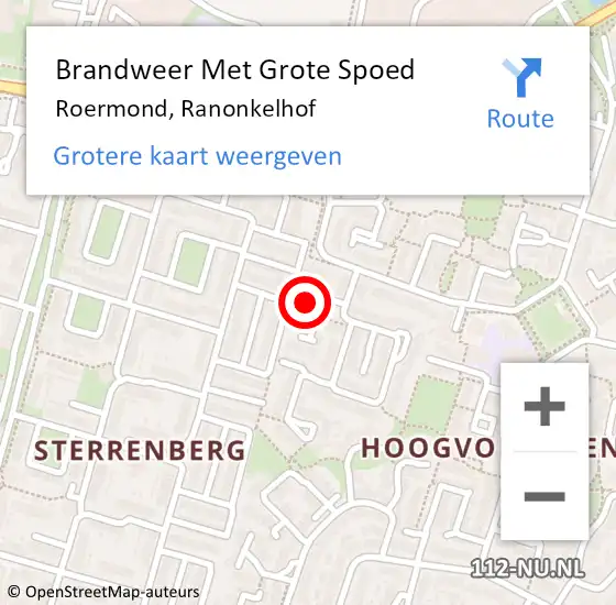 Locatie op kaart van de 112 melding: Brandweer Met Grote Spoed Naar Roermond, Ranonkelhof op 8 april 2016 02:34