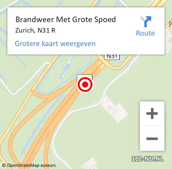 Locatie op kaart van de 112 melding: Brandweer Met Grote Spoed Naar Zurich, N31 R hectometerpaal: 11,0 op 8 april 2016 05:41