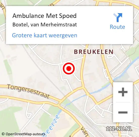 Locatie op kaart van de 112 melding: Ambulance Met Spoed Naar Boxtel, van Merheimstraat op 8 april 2016 07:12