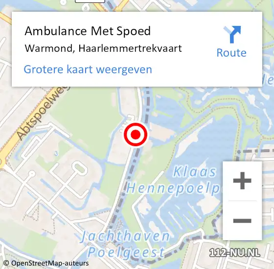 Locatie op kaart van de 112 melding: Ambulance Met Spoed Naar Warmond, Haarlemmertrekvaart op 8 april 2016 07:55