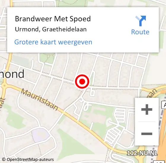 Locatie op kaart van de 112 melding: Brandweer Met Spoed Naar Urmond, Graetheidelaan op 8 april 2016 11:42