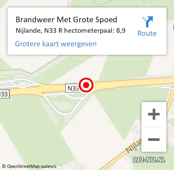 Locatie op kaart van de 112 melding: Brandweer Met Grote Spoed Naar Nijlande, N33 R hectometerpaal: 8,9 op 8 april 2016 11:47