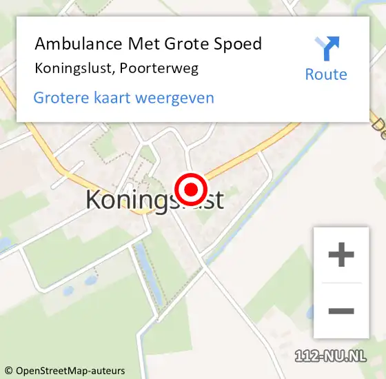 Locatie op kaart van de 112 melding: Ambulance Met Grote Spoed Naar Koningslust, Poorterweg op 8 april 2016 12:10