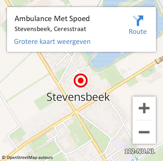 Locatie op kaart van de 112 melding: Ambulance Met Spoed Naar Stevensbeek, Ceresstraat op 8 april 2016 12:33