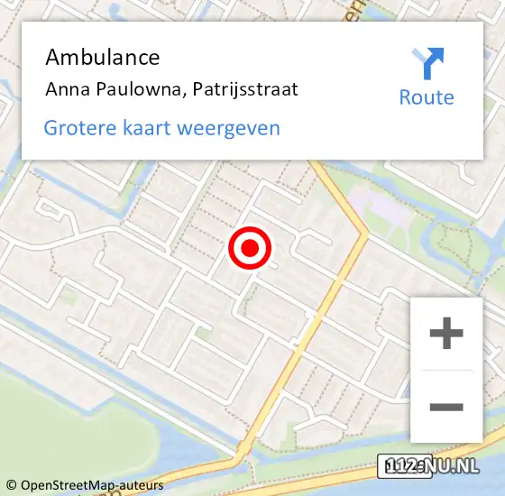 Locatie op kaart van de 112 melding: Ambulance Anna Paulowna, Patrijsstraat op 8 april 2016 13:51