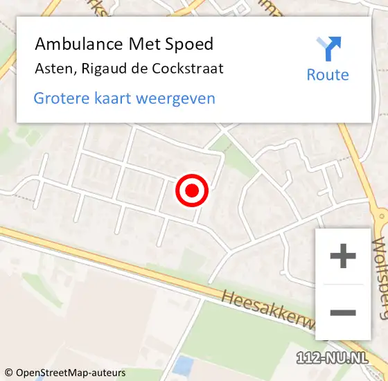 Locatie op kaart van de 112 melding: Ambulance Met Spoed Naar Asten, Rigaud de Cockstraat op 8 april 2016 15:04