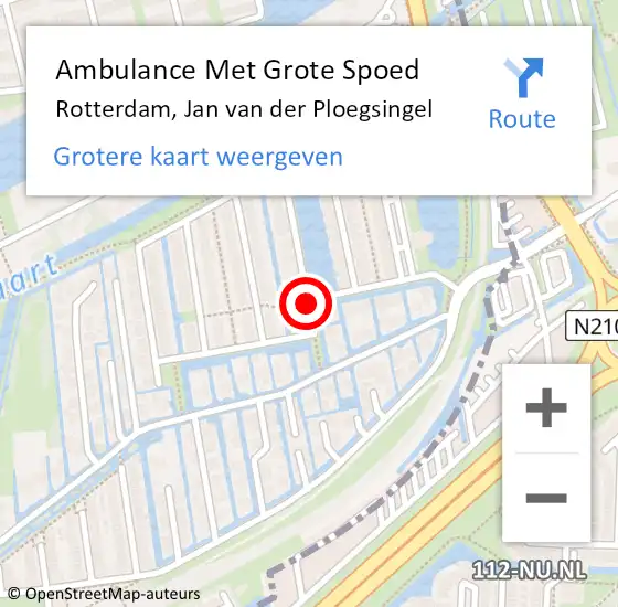 Locatie op kaart van de 112 melding: Ambulance Met Grote Spoed Naar Rotterdam, Jan van der Ploegsingel op 8 april 2016 16:55