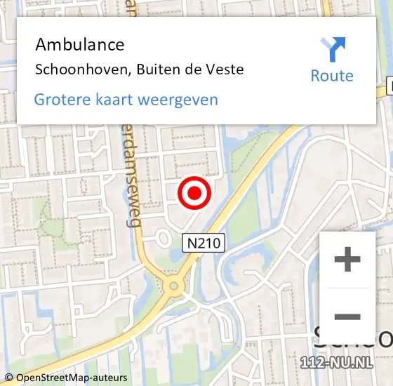 Locatie op kaart van de 112 melding: Ambulance Schoonhoven, Buiten de Veste op 8 april 2016 18:14