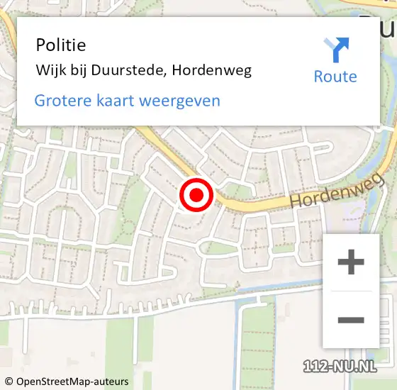 Locatie op kaart van de 112 melding: Politie Wijk bij Duurstede, Hordenweg op 8 april 2016 19:10