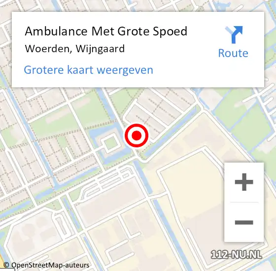 Locatie op kaart van de 112 melding: Ambulance Met Grote Spoed Naar Woerden, Wijngaard op 8 april 2016 22:03