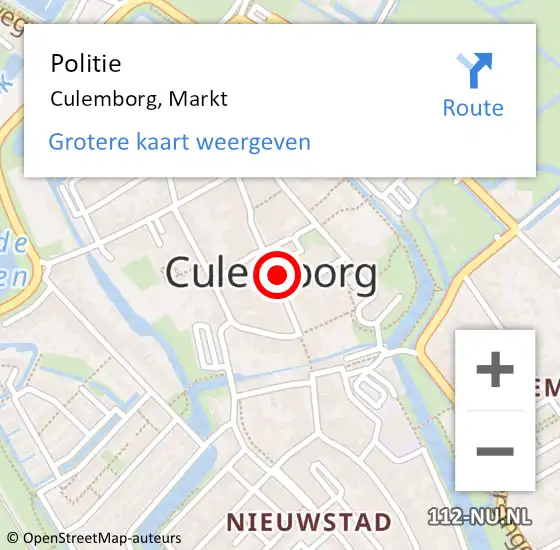 Locatie op kaart van de 112 melding: Politie Culemborg, Markt op 8 april 2016 23:12