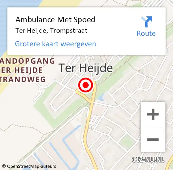 Locatie op kaart van de 112 melding: Ambulance Met Spoed Naar Ter Heijde, Trompstraat op 9 april 2016 00:31