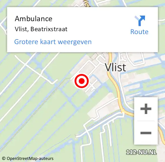 Locatie op kaart van de 112 melding: Ambulance Vlist, Beatrixstraat op 9 april 2016 00:53