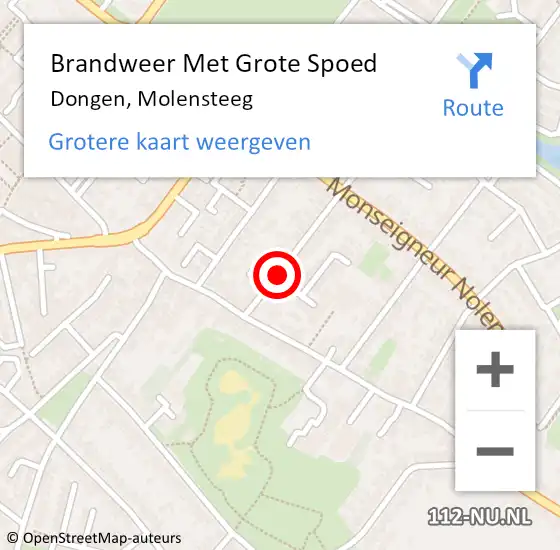 Locatie op kaart van de 112 melding: Brandweer Met Grote Spoed Naar Dongen, Molensteeg op 9 april 2016 04:58