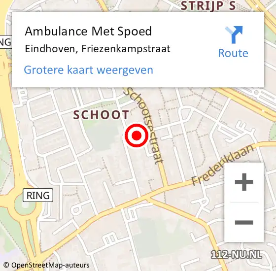 Locatie op kaart van de 112 melding: Ambulance Met Spoed Naar Eindhoven, Friezenkampstraat op 9 april 2016 05:07