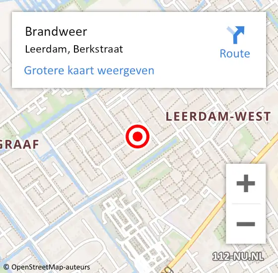 Locatie op kaart van de 112 melding: Brandweer Leerdam, Berkstraat op 9 april 2016 06:06