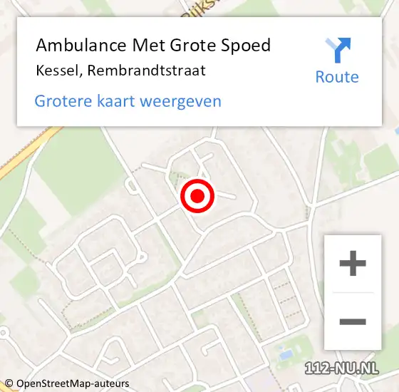 Locatie op kaart van de 112 melding: Ambulance Met Grote Spoed Naar Kessel, Rembrandtstraat op 9 april 2016 07:35