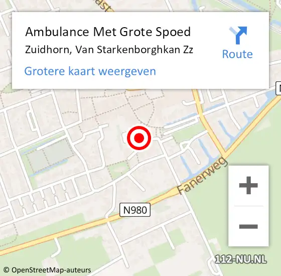 Locatie op kaart van de 112 melding: Ambulance Met Grote Spoed Naar Zuidhorn, Van Starkenborghkan Zz op 9 april 2016 10:08