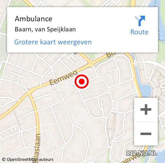 Locatie op kaart van de 112 melding: Ambulance Baarn, van Speijklaan op 15 september 2013 18:23