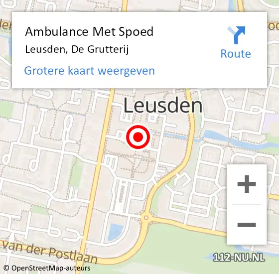 Locatie op kaart van de 112 melding: Ambulance Met Spoed Naar Leusden, De Grutterij op 9 april 2016 12:23