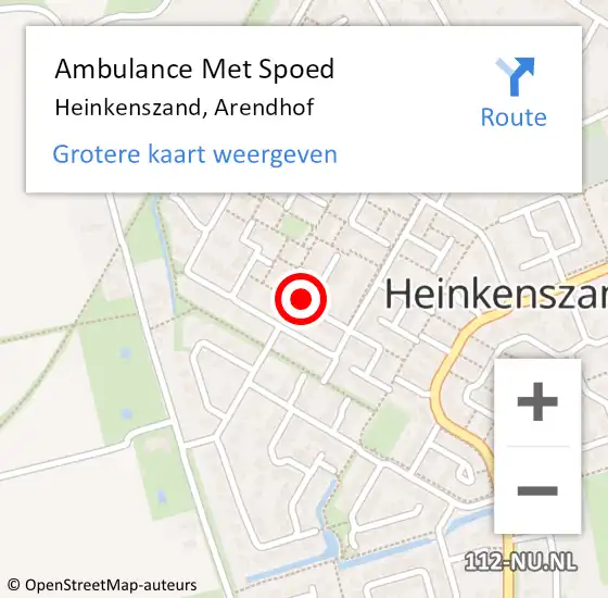 Locatie op kaart van de 112 melding: Ambulance Met Spoed Naar Heinkenszand, Arendhof op 11 december 2013 12:38