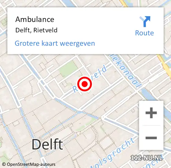 Locatie op kaart van de 112 melding: Ambulance Delft, Rietveld op 9 april 2016 13:30