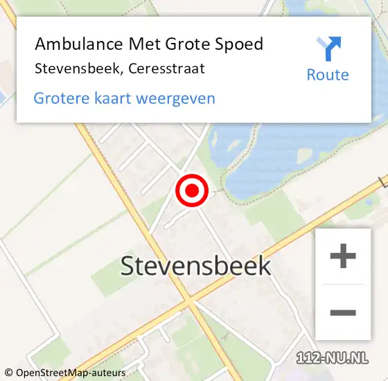 Locatie op kaart van de 112 melding: Ambulance Met Grote Spoed Naar Stevensbeek, Ceresstraat op 9 april 2016 13:37