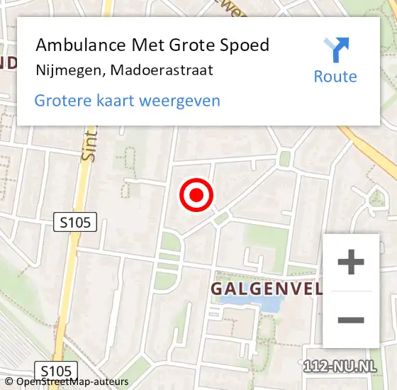 Locatie op kaart van de 112 melding: Ambulance Met Grote Spoed Naar Nijmegen, Madoerastraat op 9 april 2016 13:38