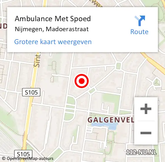 Locatie op kaart van de 112 melding: Ambulance Met Spoed Naar Nijmegen, Madoerastraat op 9 april 2016 13:54