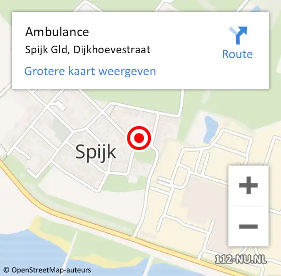 Locatie op kaart van de 112 melding: Ambulance Spijk Gld, Dijkhoevestraat op 9 april 2016 13:58