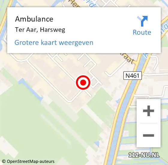 Locatie op kaart van de 112 melding: Ambulance Ter Aar, Harsweg op 9 april 2016 15:49