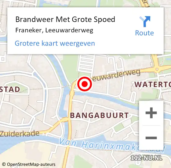 Locatie op kaart van de 112 melding: Brandweer Met Grote Spoed Naar Franeker, Leeuwarderweg op 9 april 2016 17:27