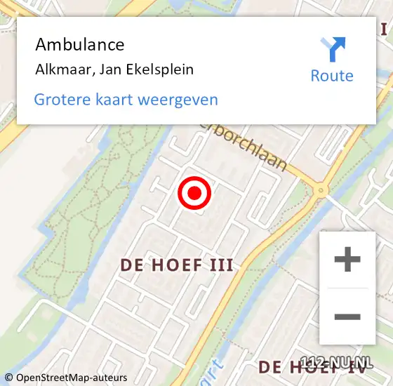 Locatie op kaart van de 112 melding: Ambulance Alkmaar, Jan Ekelsplein op 9 april 2016 17:56