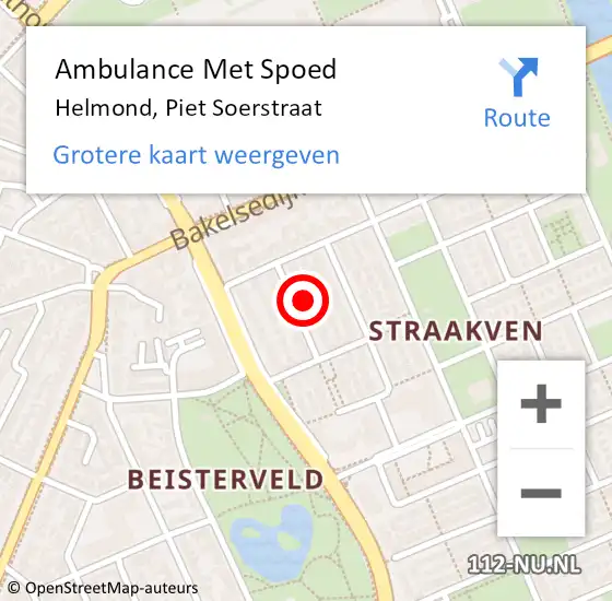 Locatie op kaart van de 112 melding: Ambulance Met Spoed Naar Helmond, Piet Soerstraat op 10 april 2016 00:18