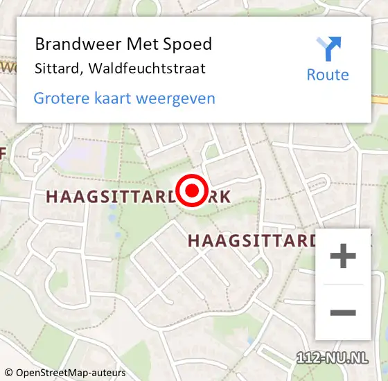 Locatie op kaart van de 112 melding: Brandweer Met Spoed Naar Sittard, Waldfeuchtstraat op 10 april 2016 02:04