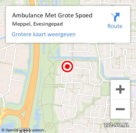 Locatie op kaart van de 112 melding: Ambulance Met Grote Spoed Naar Meppel, Evesingepad op 10 april 2016 02:08