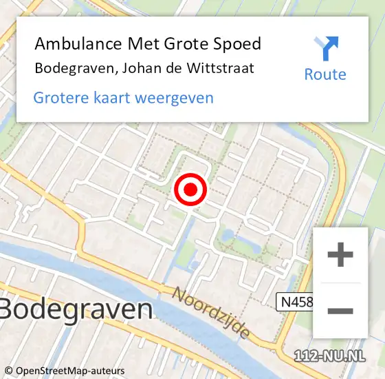 Locatie op kaart van de 112 melding: Ambulance Met Grote Spoed Naar Bodegraven, Johan de Wittstraat op 10 april 2016 08:05