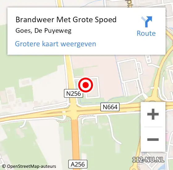 Locatie op kaart van de 112 melding: Brandweer Met Grote Spoed Naar Goes, De Puyeweg op 10 april 2016 08:06