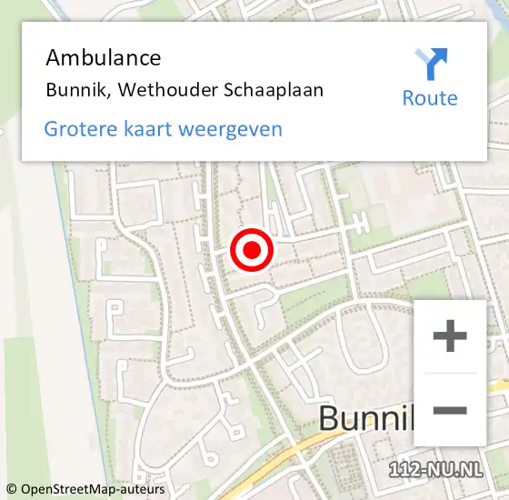Locatie op kaart van de 112 melding: Ambulance Bunnik, Wethouder Schaaplaan op 10 april 2016 08:21