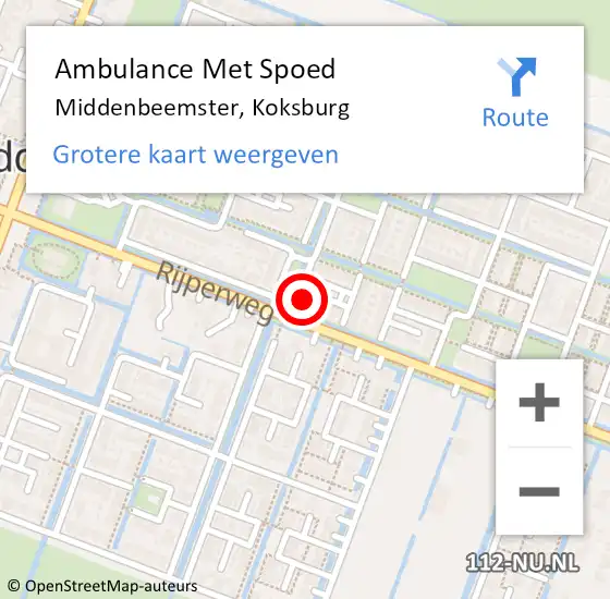 Locatie op kaart van de 112 melding: Ambulance Met Spoed Naar Middenbeemster, Koksburg op 10 april 2016 09:54