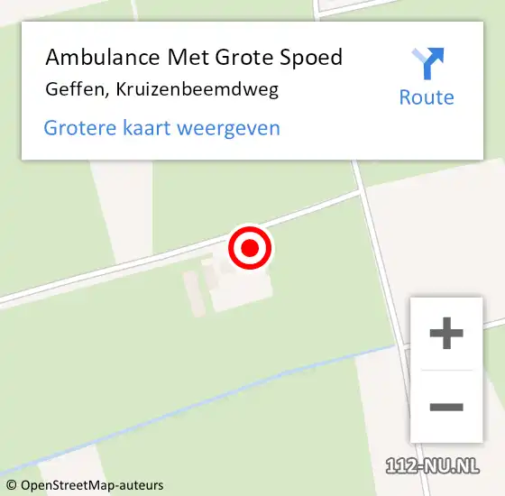 Locatie op kaart van de 112 melding: Ambulance Met Grote Spoed Naar Geffen, Kruizenbeemdweg op 10 april 2016 10:43