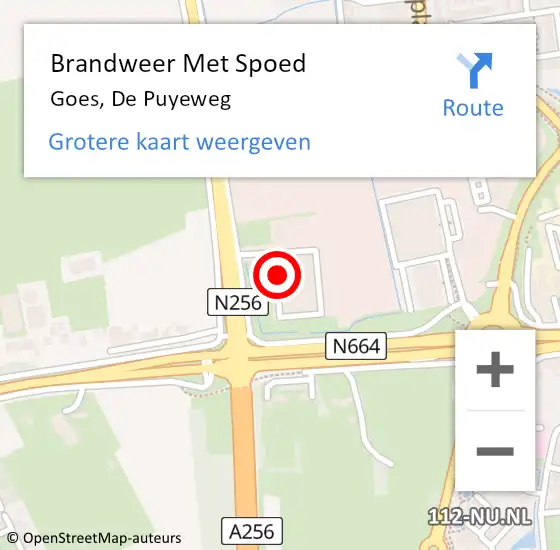 Locatie op kaart van de 112 melding: Brandweer Met Spoed Naar Goes, De Puyeweg op 10 april 2016 12:07