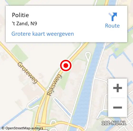 Locatie op kaart van de 112 melding: Politie 't Zand, N9 op 10 april 2016 12:27