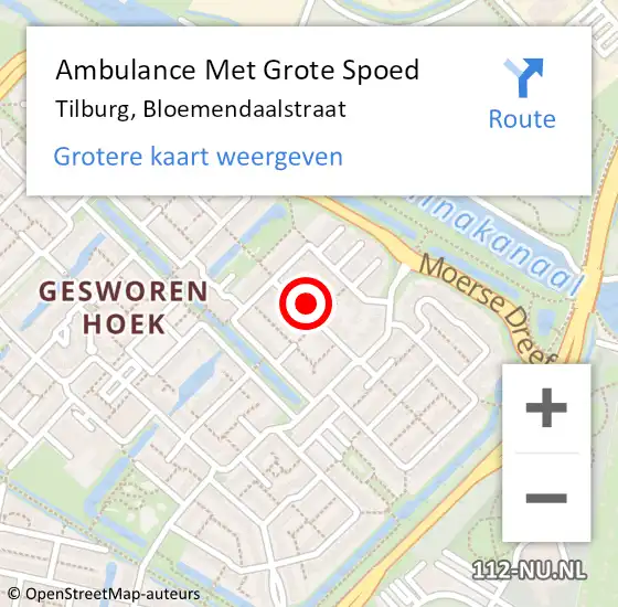 Locatie op kaart van de 112 melding: Ambulance Met Grote Spoed Naar Tilburg, Bloemendaalstraat op 10 april 2016 12:41