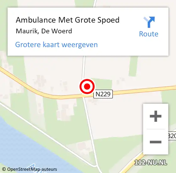 Locatie op kaart van de 112 melding: Ambulance Met Grote Spoed Naar Maurik, De Woerd op 10 april 2016 13:07