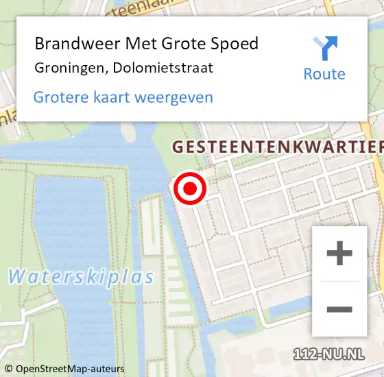 Locatie op kaart van de 112 melding: Brandweer Met Grote Spoed Naar Groningen, Dolomietstraat op 10 april 2016 14:26