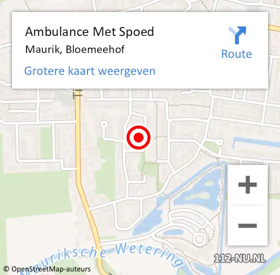 Locatie op kaart van de 112 melding: Ambulance Met Spoed Naar Maurik, Bloemeehof op 10 april 2016 14:53