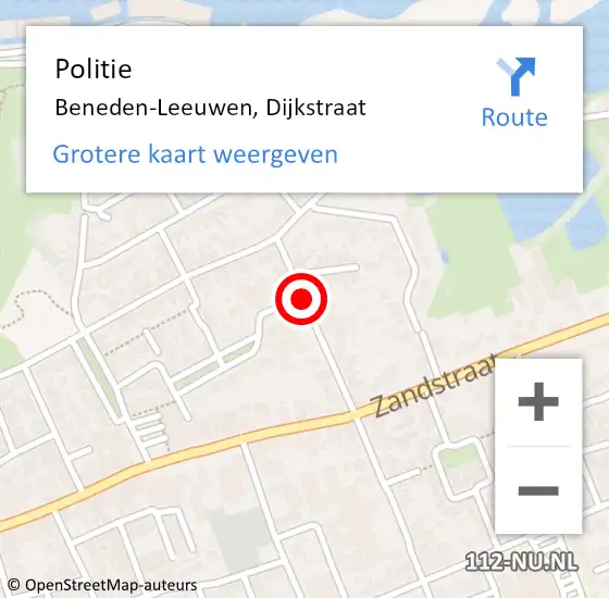 Locatie op kaart van de 112 melding: Politie Beneden-Leeuwen, Dijkstraat op 10 april 2016 15:26