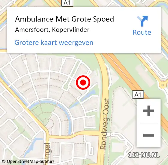 Locatie op kaart van de 112 melding: Ambulance Met Grote Spoed Naar Amersfoort, Kopervlinder op 10 april 2016 16:42